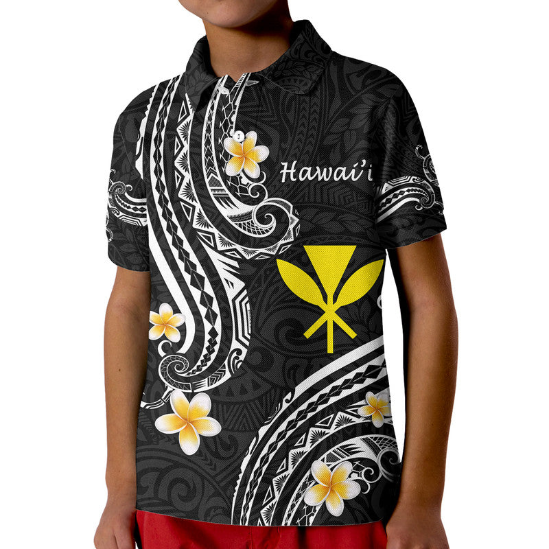 Hawaii Polo Shirt Black Polynesian Line Style LT9 Kid Black - Polynesian Pride