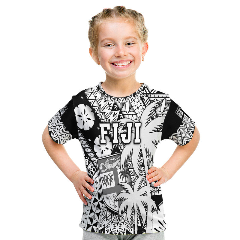 Custom Fiji Coat of Arms T Shirt Masi Tapa Mixed Palm Tree No1 Black Version LT9 - Polynesian Pride
