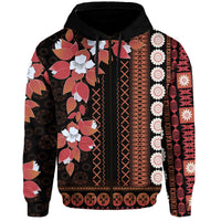Fiji Hoodie Tagimoucia Mixed Black Tapa Style LT9 Zip Hoodie Black - Polynesian Pride