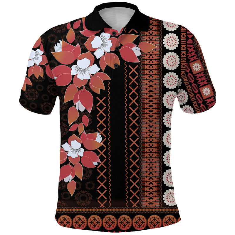 Fiji Polo Shirt Tagimoucia Mixed Black Tapa Style LT9 Adult Black - Polynesian Pride