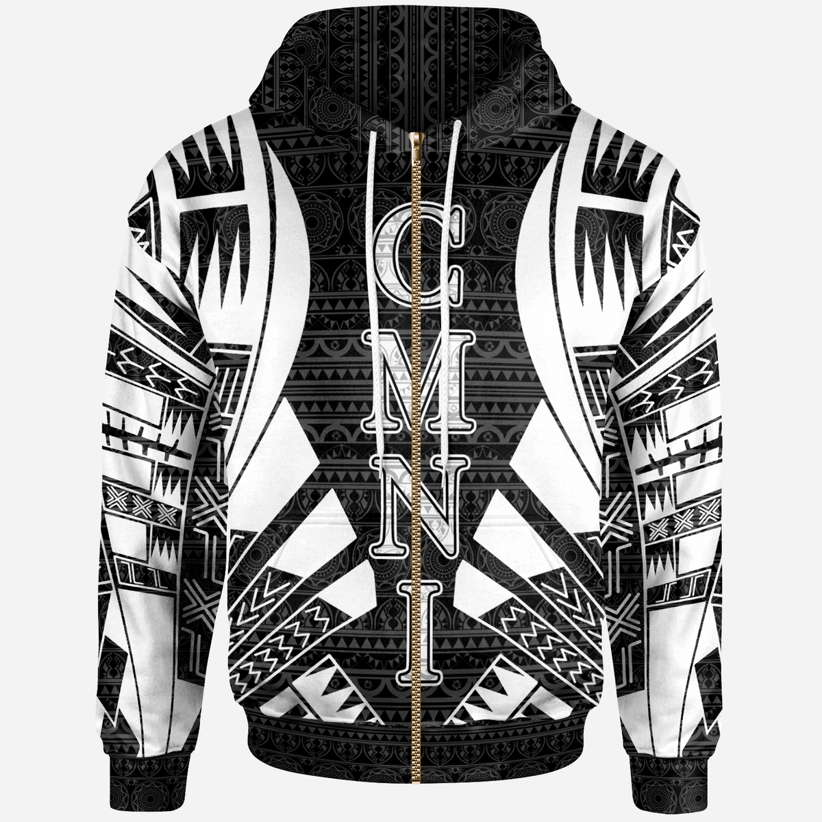 CNMI All Over Zip up Hoodie Black Tattoo Style Unisex Black - Polynesian Pride