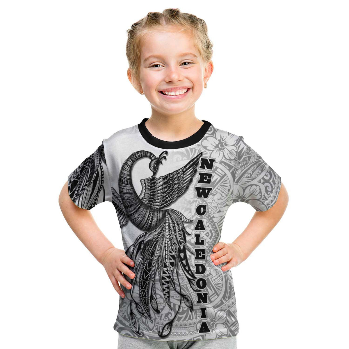 New Caledonia T Shirt Polynesian Phoenix Bird, Fairytales Bird Black - Polynesian Pride