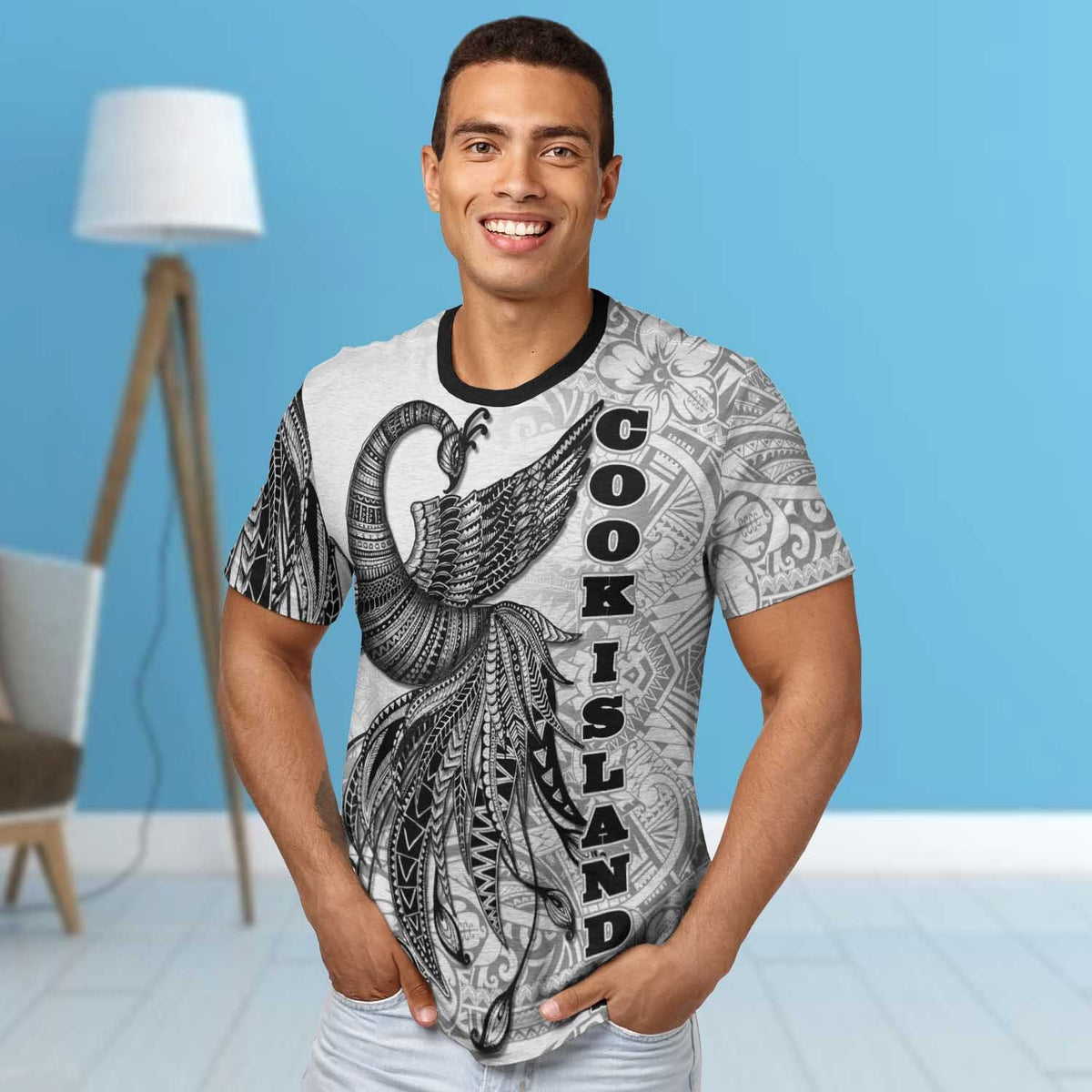 Cook Islands T Shirt Polynesian Phoenix Bird, Fairytales Bird Black - Polynesian Pride