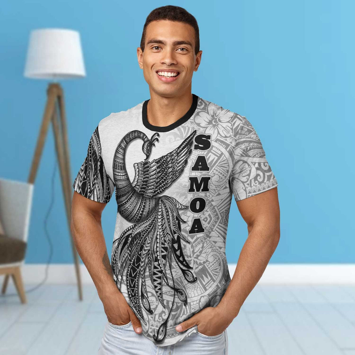 Samoa T Shirt Polynesian Phoenix Bird, Fairytales Bird Black - Polynesian Pride