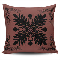 Hawaiian Quilt Maui Plant And Hibiscus Pattern Pillow Covers - Black Coral - AH One Size Black - Polynesian Pride