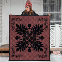 Hawaiian Quilt Maui Plant And Hibiscus Premium Quilt - Black Coral - AH - Polynesian Pride