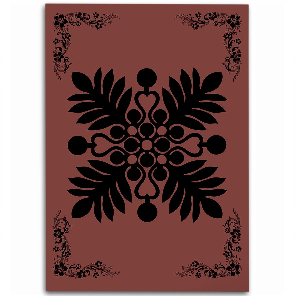 Hawaiian Quilt Maui Plant And Hibiscus Pattern Area Rug - Black Coral - AH Black - Polynesian Pride