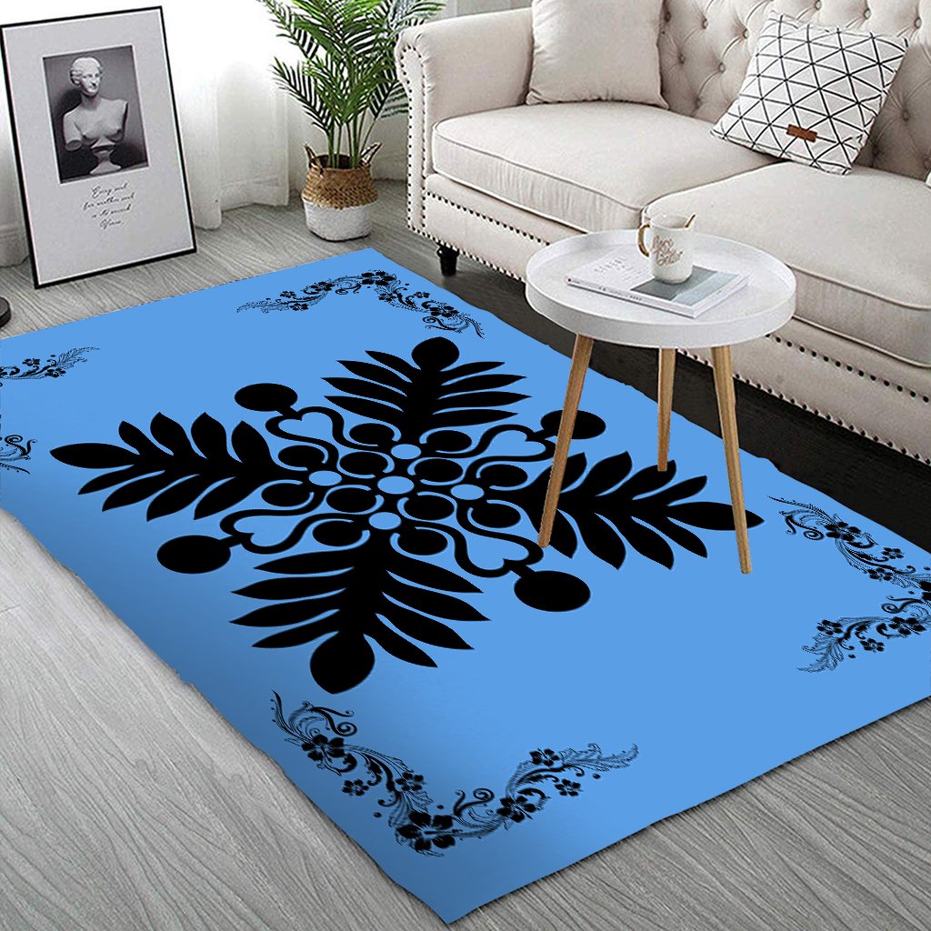 Hawaiian Quilt Maui Plant And Hibiscus Pattern Area Rug - Black Pastel - AH - Polynesian Pride