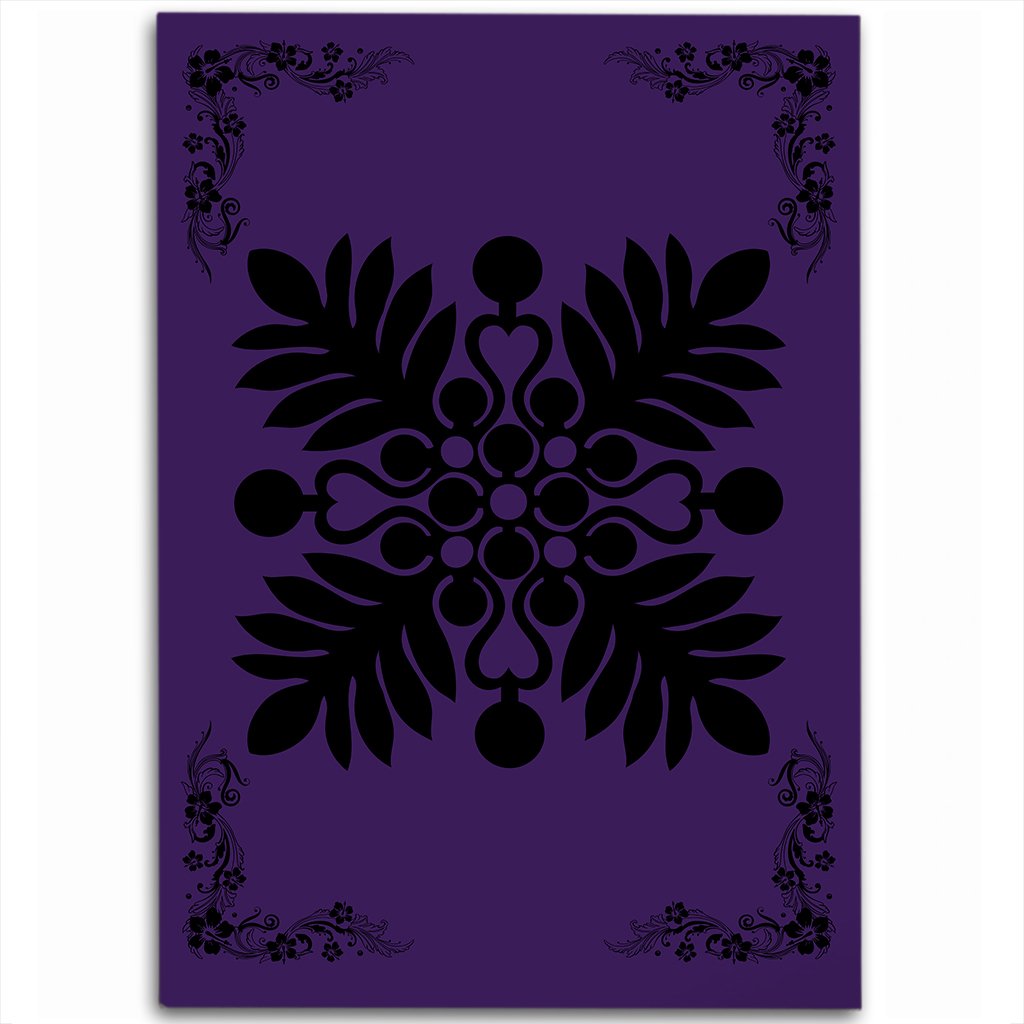 Hawaiian Quilt Maui Plant And Hibiscus Pattern Area Rug - Black Purple - AH Black - Polynesian Pride