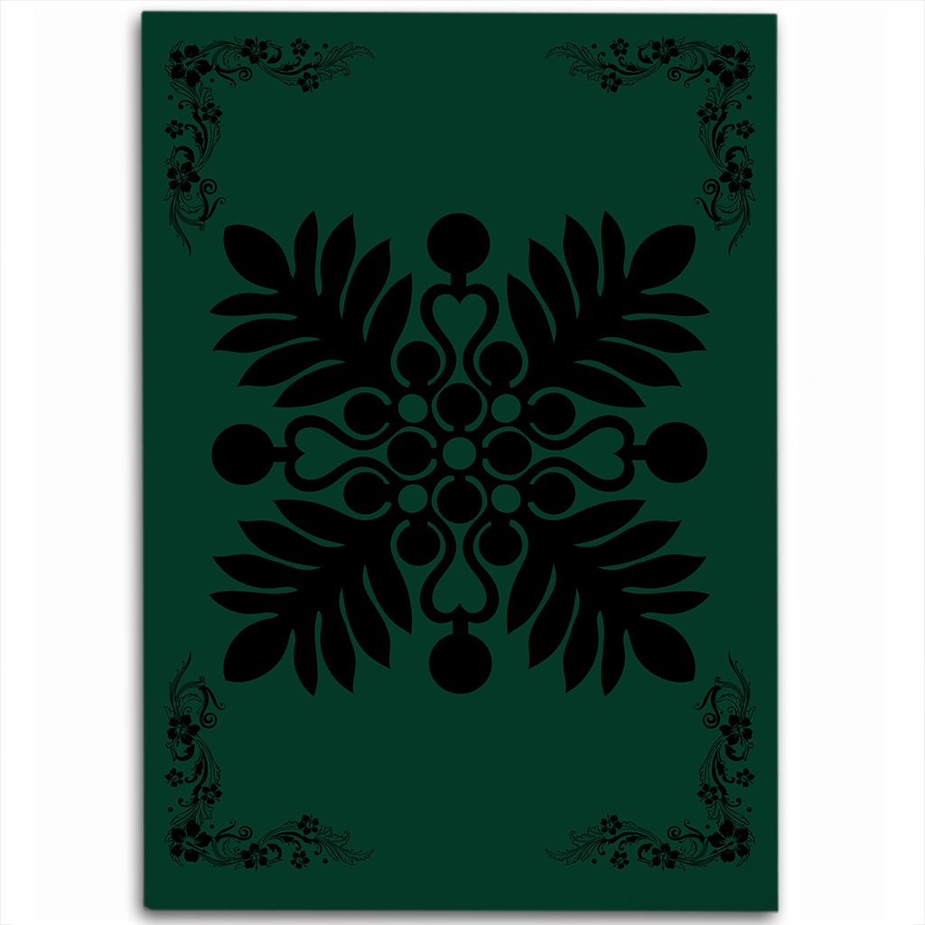 Hawaiian Quilt Maui Plant And Hibiscus Pattern Area Rug - Black Sacramento - AH Black - Polynesian Pride