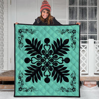 Hawaiian Quilt Maui Plant And Hibiscus Premium Quilt - Black Seafoarm - AH - Polynesian Pride