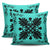 Hawaiian Quilt Maui Plant And Hibiscus Pattern Pillow Covers - Black Turquoise - AH - Polynesian Pride