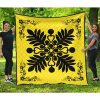 Hawaiian Quilt Maui Plant And Hibiscus Premium Quilt - Black Yellow - AH Black - Polynesian Pride