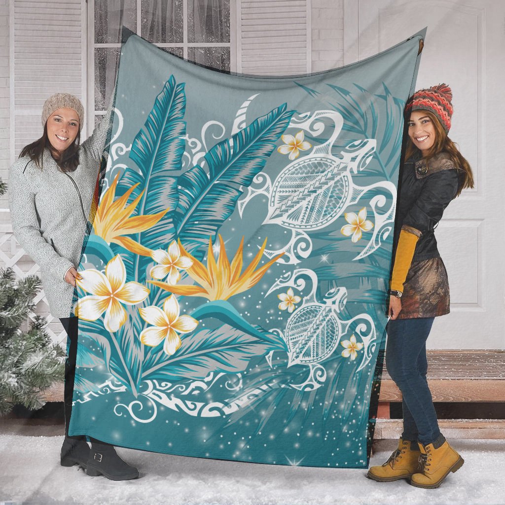 Hawaii Polynesian Turtles Plumeria Tropical Premium Blanket - Winter Style - AH - Polynesian Pride