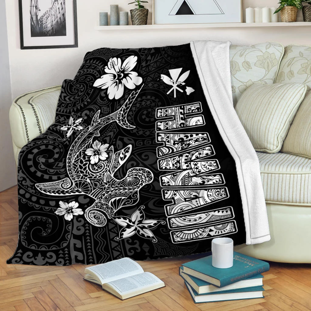 Hawaii Hammerhead Shark Hibiscus Hawaii Pattern Blanket - LT2 - Polynesian Pride