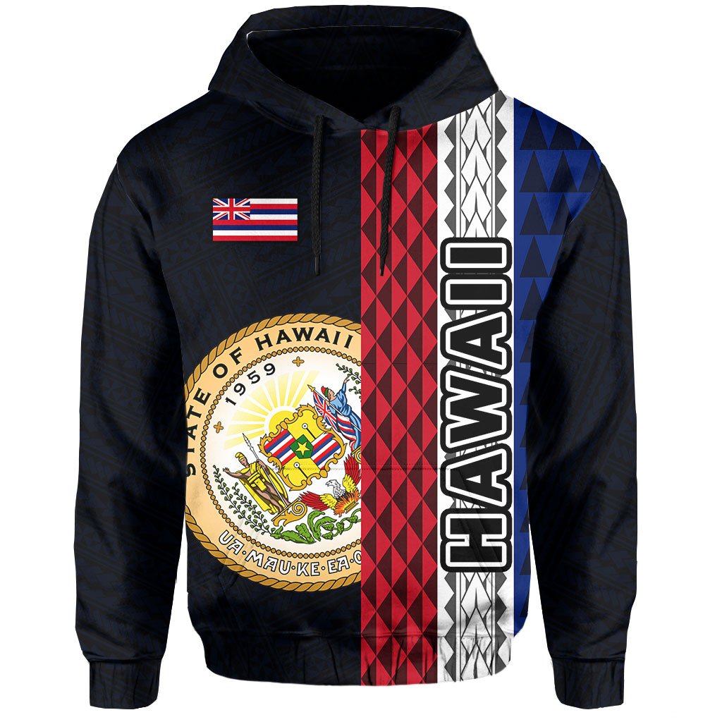 Polynesian Kakau Hawaii Flag Seal of Hawaii Zip Hoodie Blue - Polynesian Pride