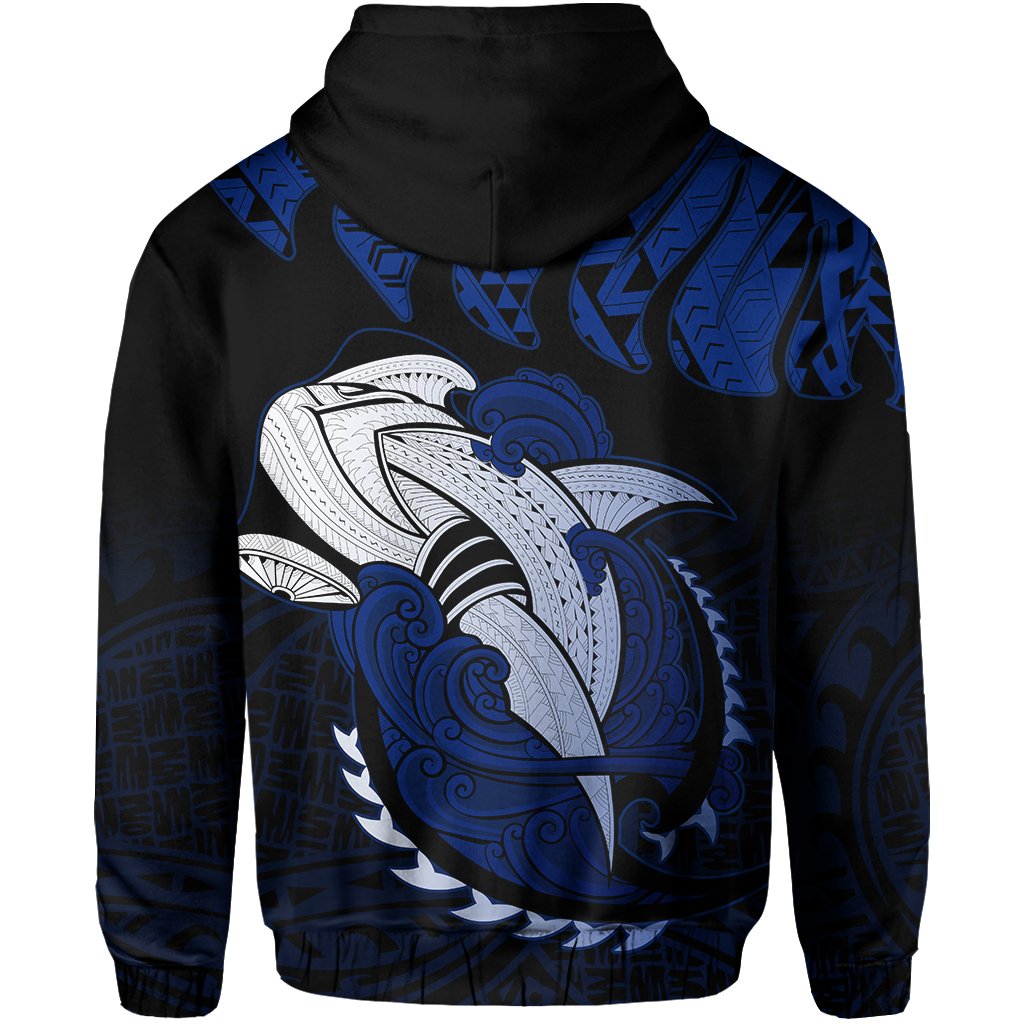 Hawaii Polynesian Aumakua Hammerhead Shark Hoodie Zip Cloud Style Blue - Polynesian Pride