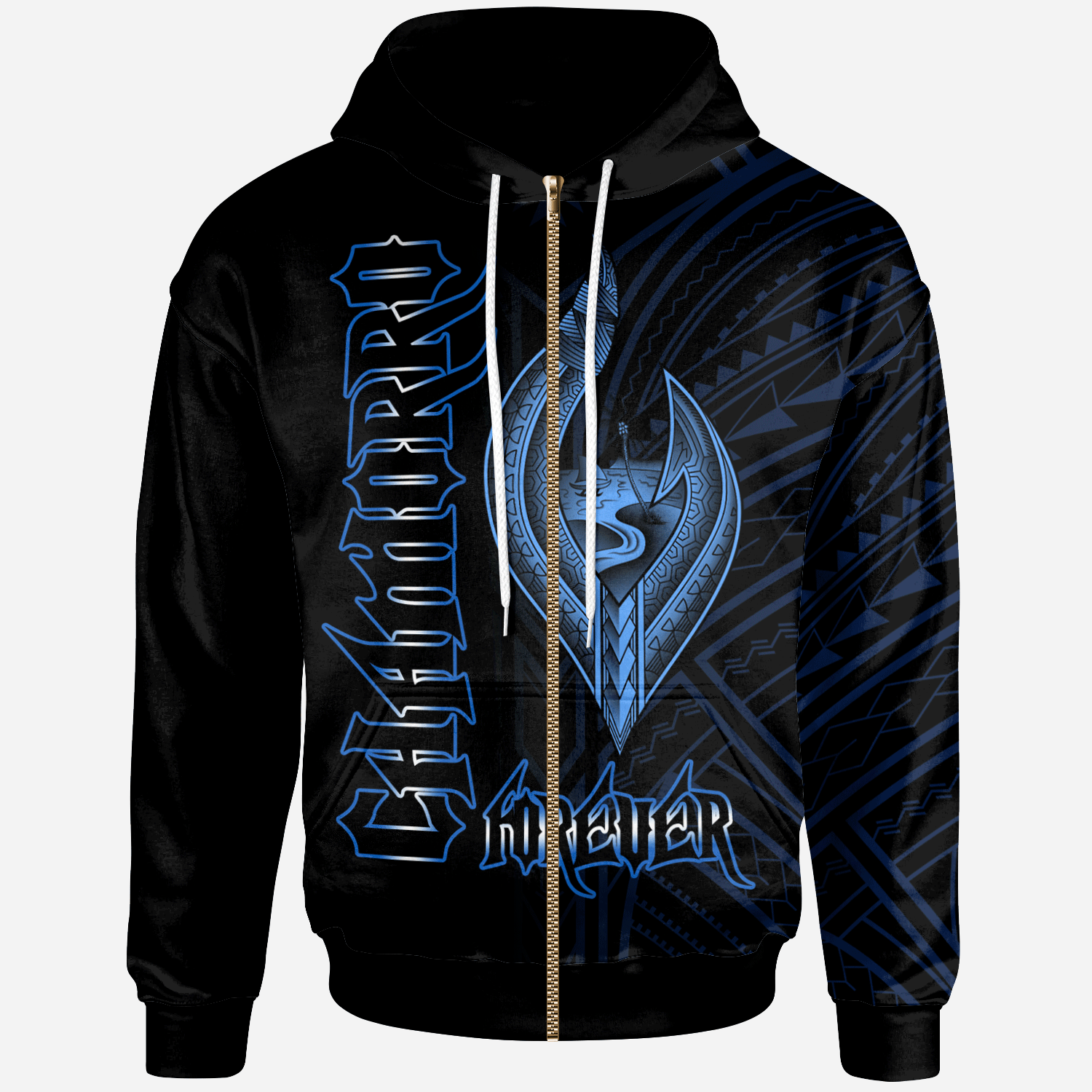 Guam Zip Hoodie Chamorro Forever Blue Color Unisex Black - Polynesian Pride