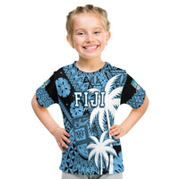 Fiji Coat of Arms T Shirt Masi Tapa Mixed Palm Tree No1 Blue Version LT9 - Polynesian Pride
