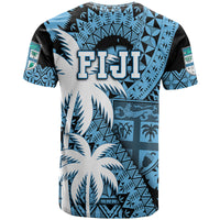Fiji Coat of Arms T Shirt Masi Tapa Mixed Palm Tree No1 Blue Version LT9 - Polynesian Pride