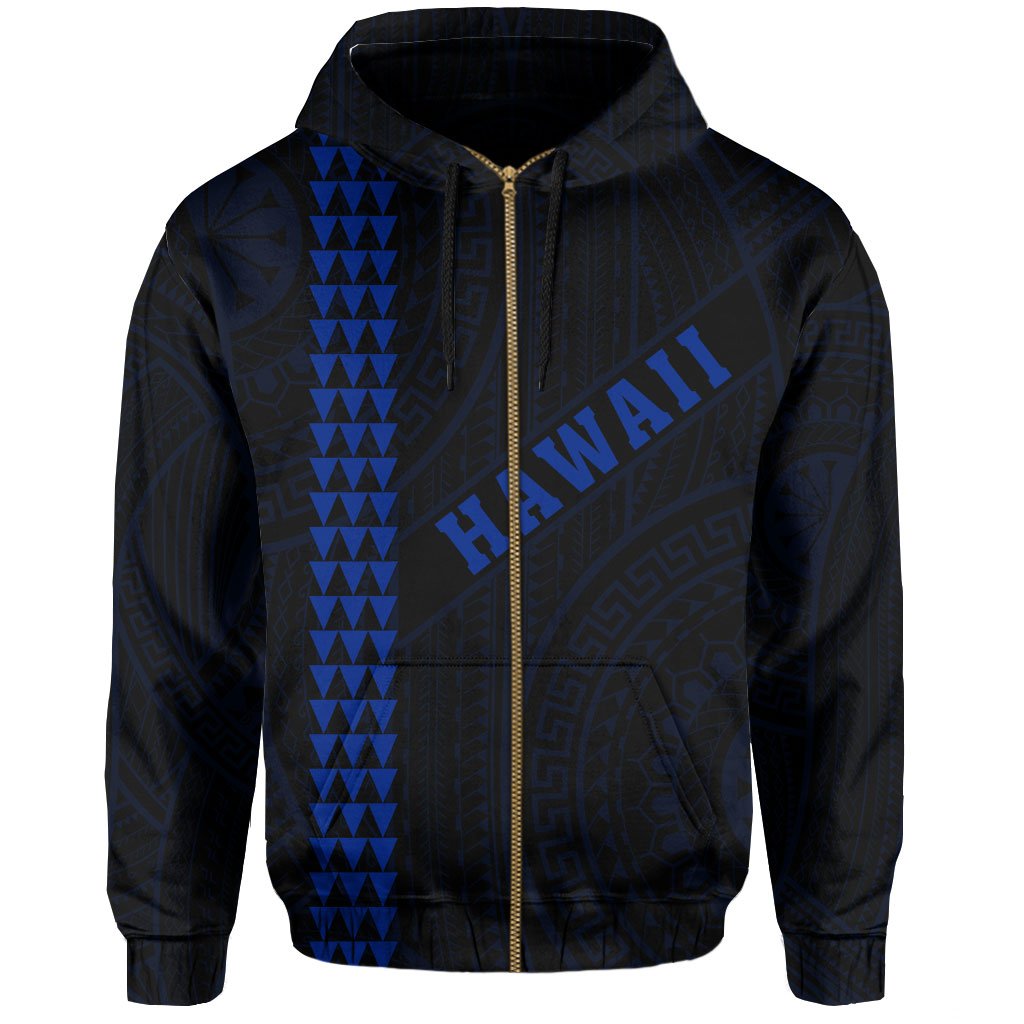 Polynesian Kakau Turtle Ohana Map of Hawaii Zip Hoodie Blue - Polynesian Pride