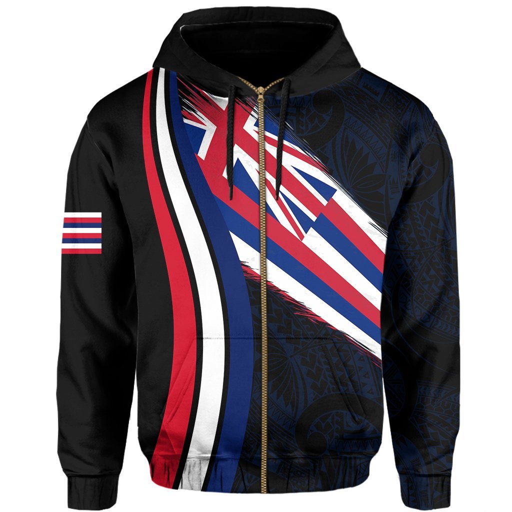 Hawaii Flag Polynesian Hoodie Zip Ten Style - Polynesian Pride