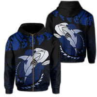 Hawaii Polynesian Aumakua Hammerhead Shark Hoodie Zip Cloud Style Blue Unisex Blue - Polynesian Pride