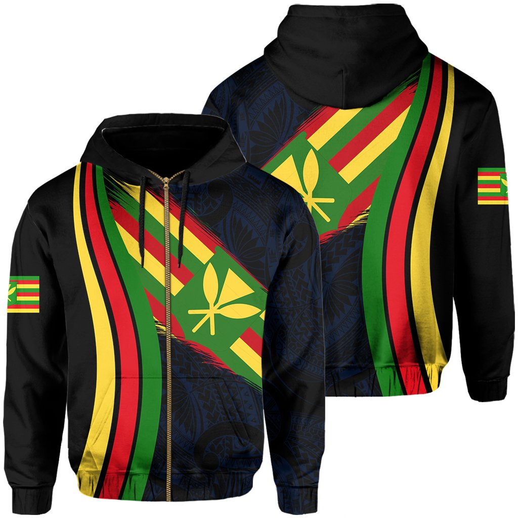 Hawaii Polynesian Kanaka Flag Hoodie Zip Blue Ten Style Unisex Beige - Polynesian Pride