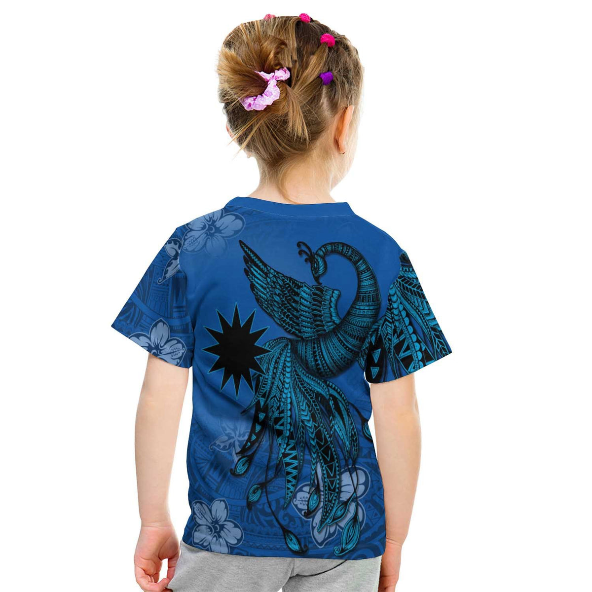 Nauru Custom T Shirt Polynesian Phoenix Bird, Fairytales Bird Blue - Polynesian Pride