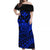 Hawaii Humpback Whale With Hibiscus Tribal Off Shoulder Dress Blue - LT12 Long Dress Blue - Polynesian Pride