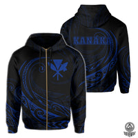 Kanaka Zipper Hoodie Frida Style Blue Unisex Black - Polynesian Pride