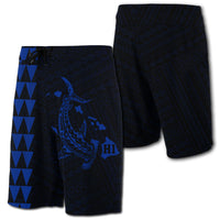Hawaii Kakau Polynesian Hammerhead Shark Map Board Shorts - Blue Men Blue - Polynesian Pride