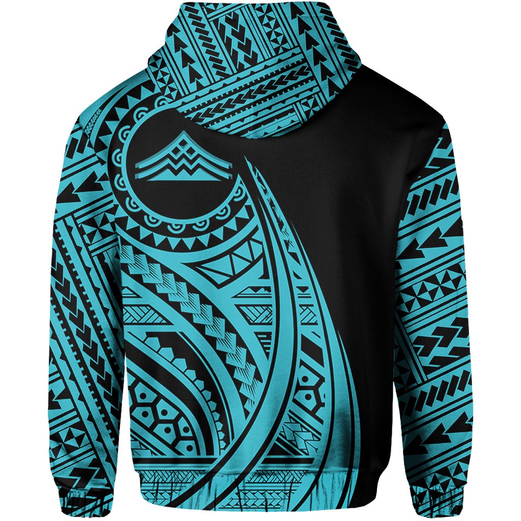 Hawaii Mauna Kea Polynesian Zip up Hoodie Tatoo Style Blue - Polynesian Pride
