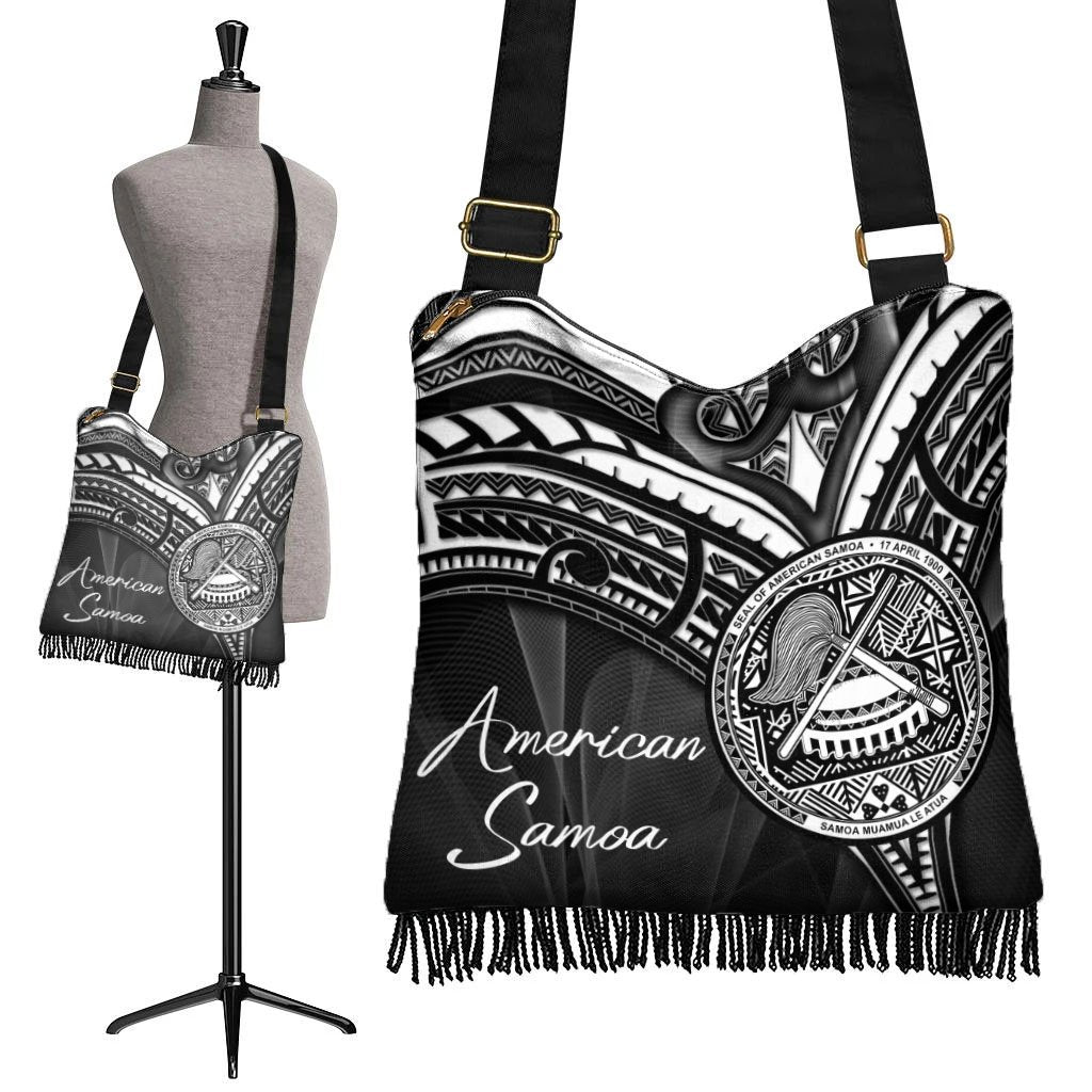 American Samoa Boho Handbag - Cross Style One Size Boho Handbag Black - Polynesian Pride