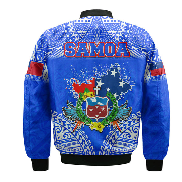 (Custom Text And Number) Samoa Rugby Bomber Jacket Manu Samoa 7s Ginger Blue Polynesian LT14