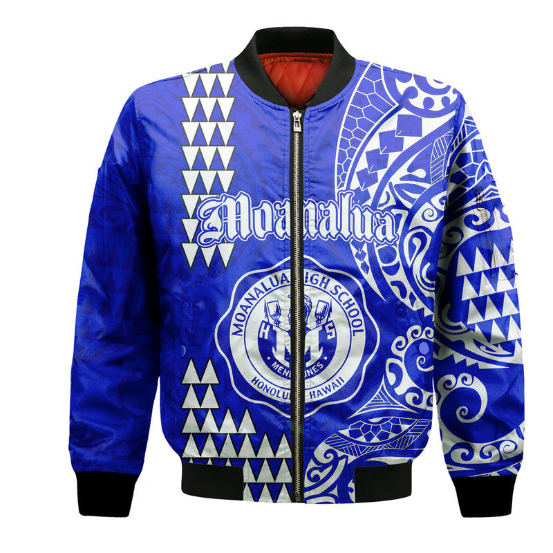 (Custom Personalised) Hawaii Moanalua High School Bomber Jacket Tribal Kakau LT9 Unisex Blue - Polynesian Pride