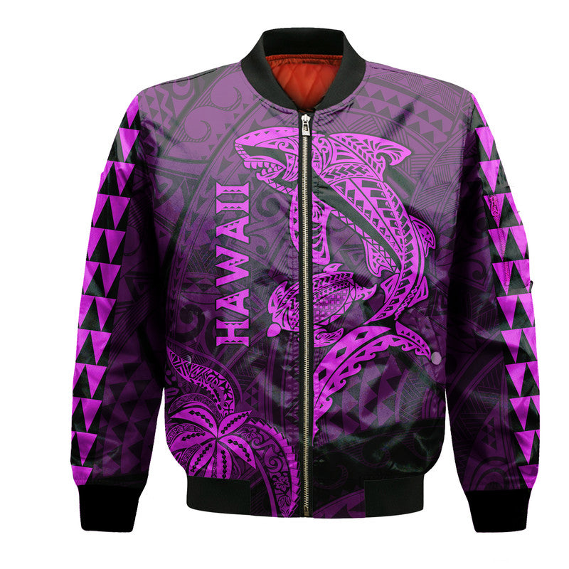 Hawaii Bomber Jacket Shark and Turtle Mix Kakau Purple LT9 Unisex Purple - Polynesian Pride