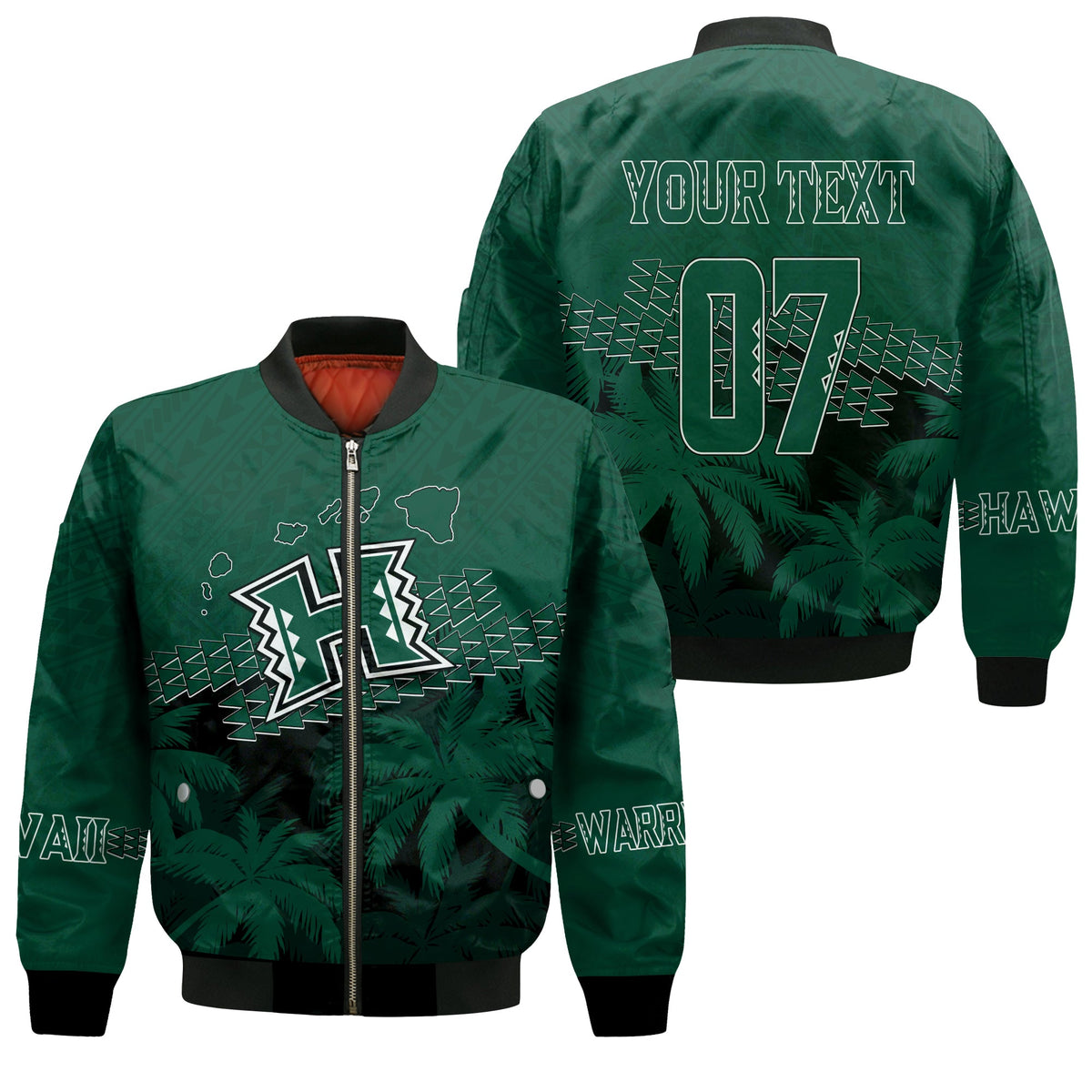 Personalised Hawaii Rainbow Warriors Bomber Jacket Laau Pama LT7 Unisex Green - Polynesian Pride