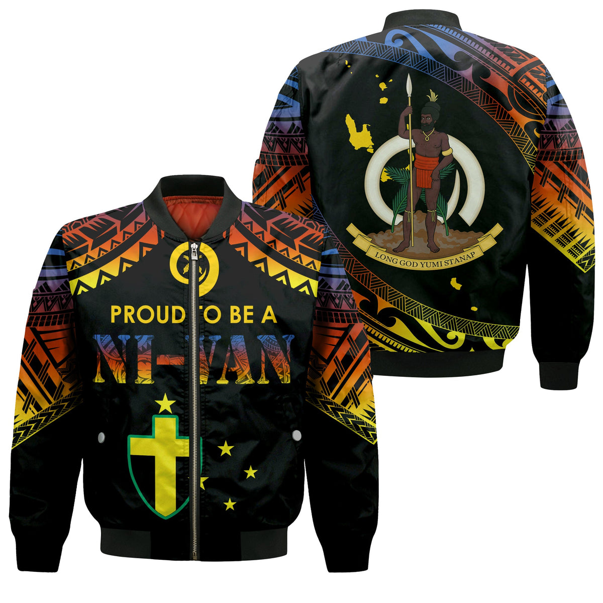 Vanuatu Proud To Be A Ni-Van - Polynesian Pattern Bomber Jacket - Tafea Province LT7 Unisex Black - Polynesian Pride