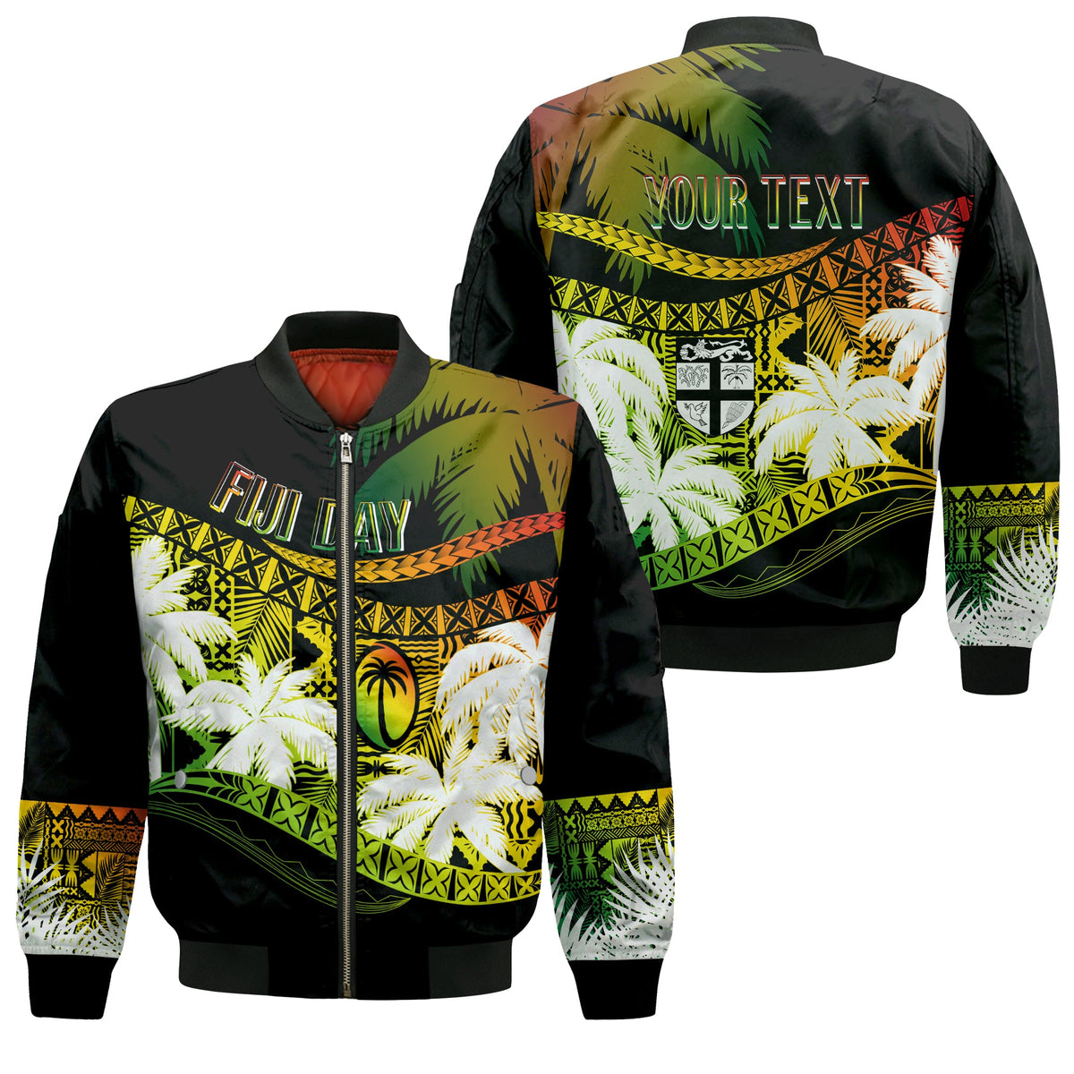 Personalised Fiji Day Bomber Jacket Flying Fijians Masi Kesa Style - Reggae LT7 Unisex Reggae - Polynesian Pride