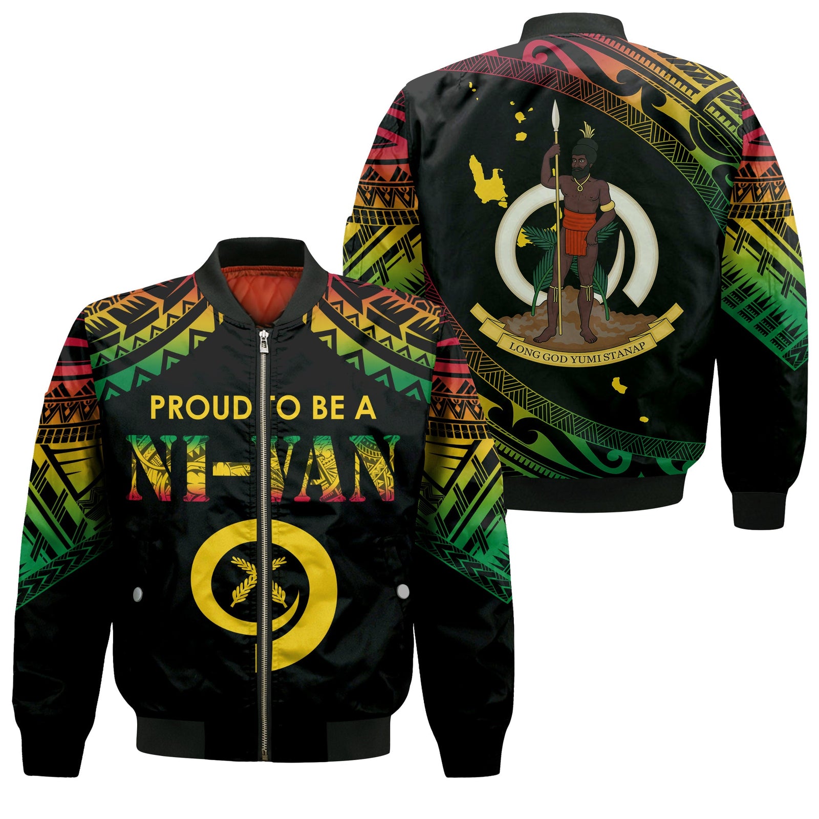 Vanuatu Proud To Be A Ni-Van - Polynesian Pattern Bomber Jacket LT7 Unisex Black - Polynesian Pride