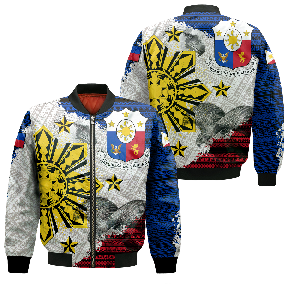 Philippines Filipino Tribal Eagle Bomber Jacket - LT2 Unisex WHITE - Polynesian Pride