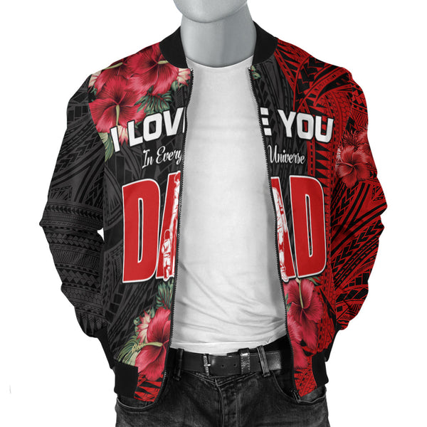 (Custom Personalised) Happy Fathers Day Samoa Sleeve Zip Bomber Jacket I Love You Dad Blue LT6