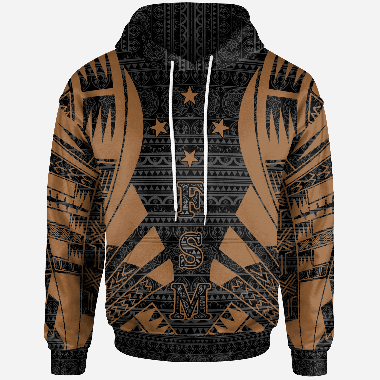 Federated States of Micronesia All Over Hoodie Brown Tattoo Style Unisex Brown - Polynesian Pride