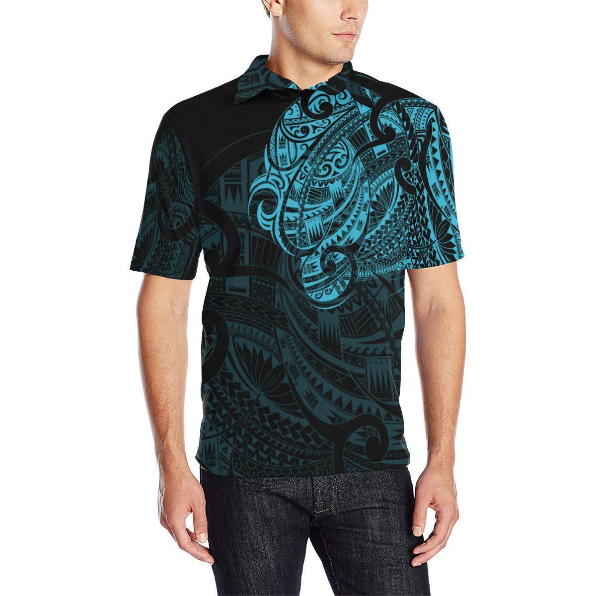 Maori Tattoo Style Blue Polo T Shirt Unisex Black - Polynesian Pride