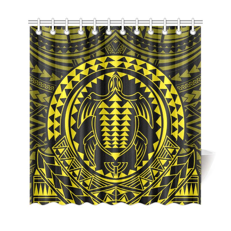 Hawaiian Kakau Honu Arc Yellow Polynesian Shower Curtain - Polynesian Pride