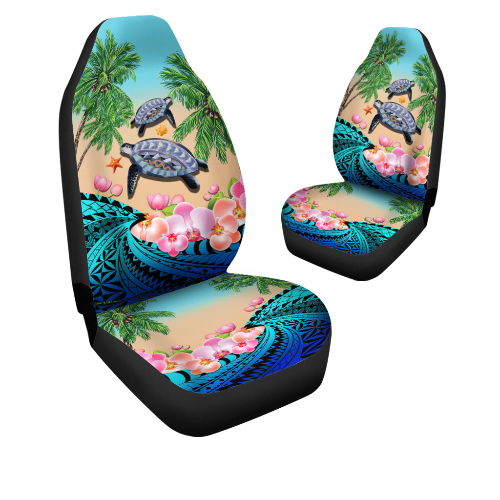 Polynesian Turtle Coconut Tree And Orchids Car Seat Covers LT14 One Size Blue - Polynesian Pride