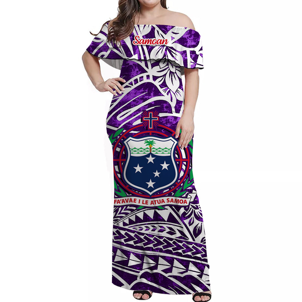 Samoa Off Shoulder Long Dress Hibiscus and Turtles Purple LT13 Women Purple - Polynesian Pride