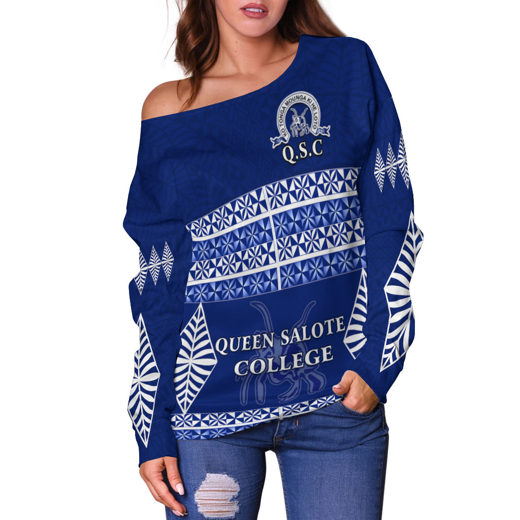 Queen Salote College Off Shoulder Sweater Tonga Pattern LT13 - Polynesian Pride