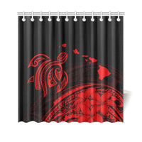 Hawaii Map Plumeria Polynesian Red Turtle Shower Curtain 177 x 172 (cm) Red - Polynesian Pride